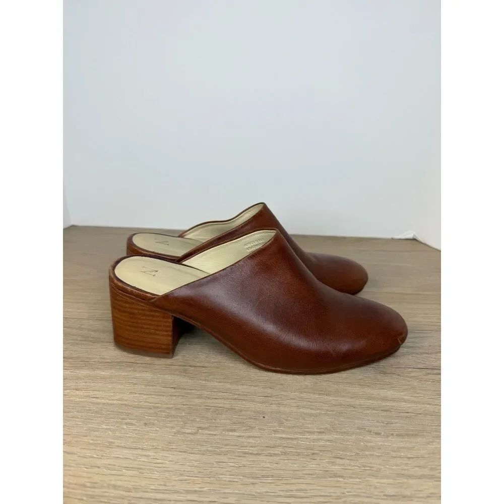 Nisolo Brown Leather Block Heel Mules
